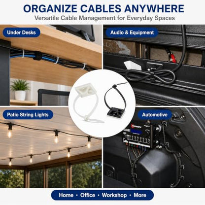 100 Pack Cable Tie Mounts, Self Adhesive Zip Tie Mount with 6 Inch Ties - color: Black