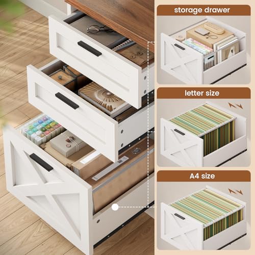 SEDETA 55.1" Farmhouse Office Desk with 3 Drawers for Home Office - color: White and Brown, size: Executive Office Desk (55")
