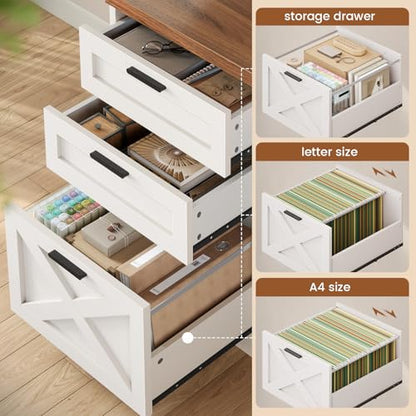 SEDETA 55.1" Farmhouse Office Desk with 3 Drawers for Home Office - color: White and Brown, size: Executive Office Desk (55")
