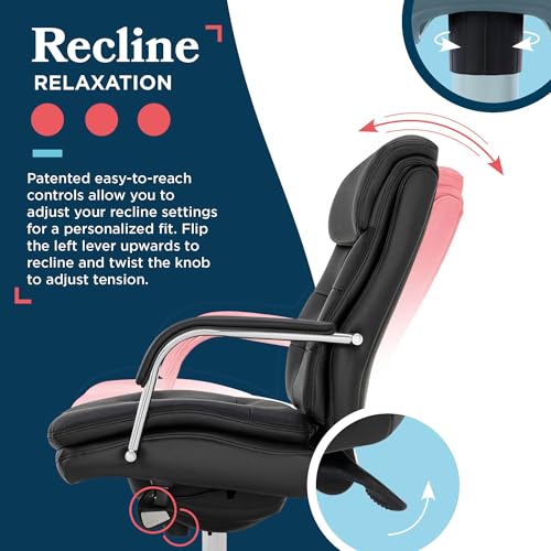 La-Z-Boy Sonata Executive Mid-Back Office Chair, Button-Tufted Seat and Back, Double-Layer Cushion, Padded Armrests, Ergonomic Computer DeskChair, Swivel Metal Base, Bonded Leather, Black/Chrome - color: Black and Chrome