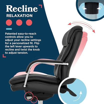 La-Z-Boy Sonata Executive Mid-Back Office Chair, Button-Tufted Seat and Back, Double-Layer Cushion, Padded Armrests, Ergonomic Computer DeskChair, Swivel Metal Base, Bonded Leather, Black/Chrome - color: Black and Chrome