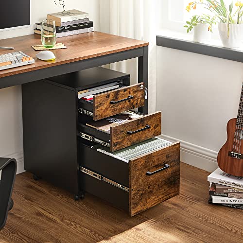 SONGMICS File Cabinet, Pre-Assembled Except Wheels and Handles, Office Filing Cabinet with Lock, for A4, Legal, Letter Sized Documents, 17.7 x 14.4 x 23.6 Inches, Rustic Brown and Black UOFC110B01V1 - color: Rustic Brown + Black, style: 3 drawer (23.6"H)