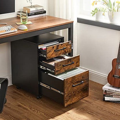 SONGMICS File Cabinet, Pre-Assembled Except Wheels and Handles, Office Filing Cabinet with Lock, for A4, Legal, Letter Sized Documents, 17.7 x 14.4 x 23.6 Inches, Rustic Brown and Black UOFC110B01V1 - color: Rustic Brown + Black, style: 3 drawer (23.6"H)