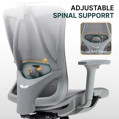 Ergonomic Mesh Office Chair, 3D Adjustable Armrests Desk Chair with 360° Swivel Silent Casters, 90°-120° Reclining Backrest Adjustable Gaming Chair for Home Office - color: Grey, style: Americana