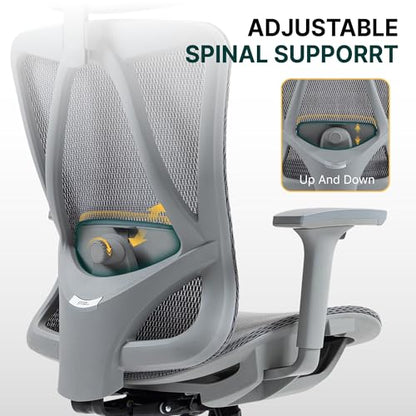 Ergonomic Mesh Office Chair, 3D Adjustable Armrests Desk Chair with 360° Swivel Silent Casters, 90°-120° Reclining Backrest Adjustable Gaming Chair for Home Office - color: Grey, style: Americana