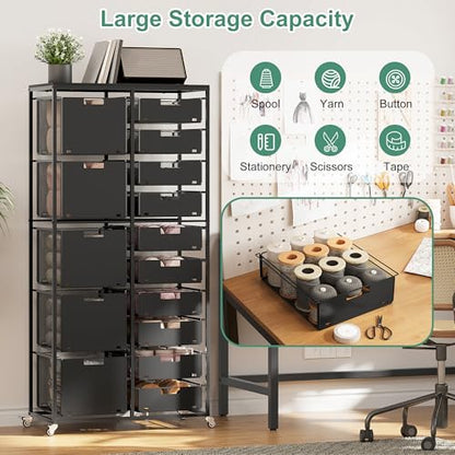 EasyPAG Rolling Storage Cart With 15 Drawers, Metal Craft Organizers with Wood Tabletop for Home, Letter/Legal Size Rolling File Cart for Office, Classroo and Dorm, Black - size: 15 Drawers