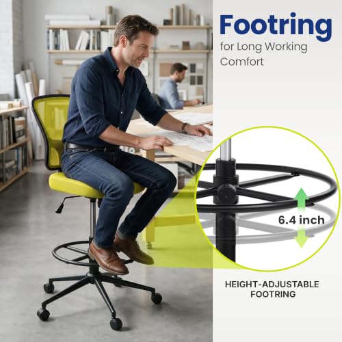 Armless Office Chair, Tall Ergonomic Office Chair for Standing Desk, Adjustable Height Mesh Computer Chair with Foot Ring & Wheels, Rolling Home Office Desk Chair - color: Green