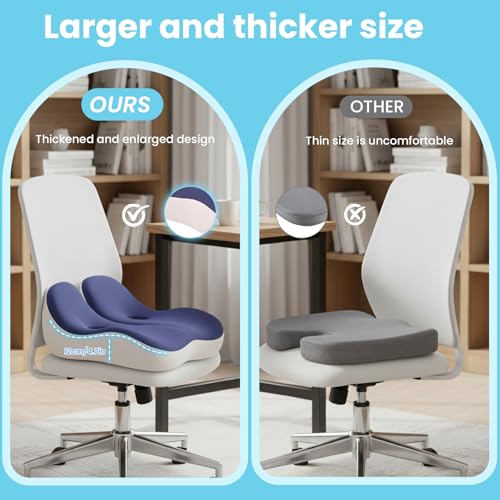 Seat Cushion, Memory Foam for Sit Bone and Back Pain Relief - color: Blue