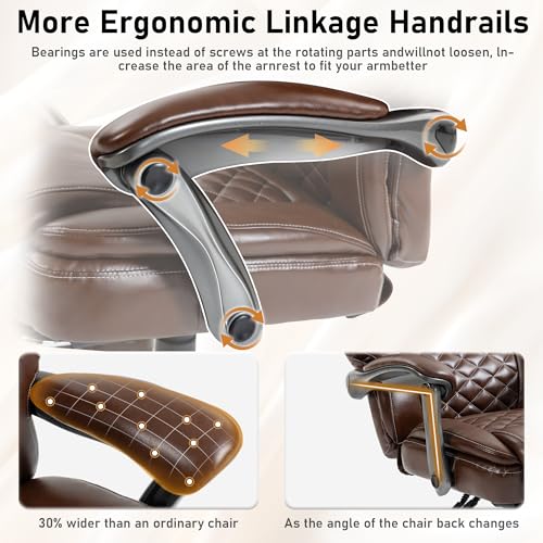 500 lbs Office Chair with Foot Rest, Reclining Executive Chair Brown | Big & Tall Computer Desk Chair, PU Ergonomic Lumbar Support, Thicker Pocket Spring Cushion, High Back - color: Brown