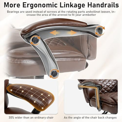 500 lbs Office Chair with Foot Rest, Reclining Executive Chair Brown | Big & Tall Computer Desk Chair, PU Ergonomic Lumbar Support, Thicker Pocket Spring Cushion, High Back - color: Brown
