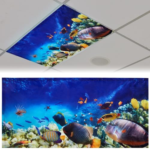 Patelai 4x2 Feet Light Covers for Classroom, Magnetic,Ocean | Sky Cloud Print for Office Decor, Drop Ceiling Compatible, 10 Magnets Included, Filters Harsh Fluorescent Lighting - style: Ocean