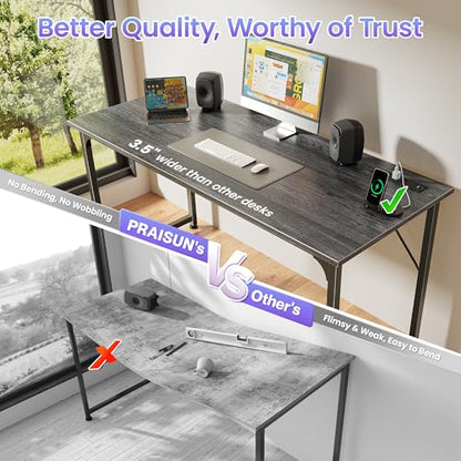 PRAISUN 55 X 20 Inch Computer Desk, Power Outlets, USB-C, Grey - color: Grey, size: 55inch