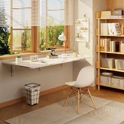 IAE Wall Mounted Folding Desk,Floating Computer Desk for Small Spaces,White | 48x22in engineered wood desktop with metal brackets, folds flat to save space in home office, apartment and laundry room - color: White, size: 48"*22"