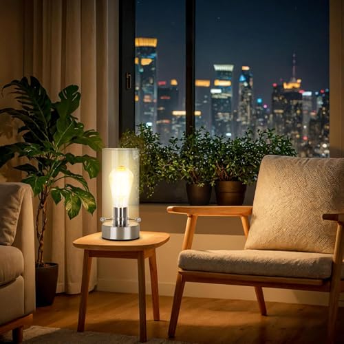 Bedside Table Lamp for Bedroom Living Room, Modern Nightstand Lamp - color: Nickel-Clear