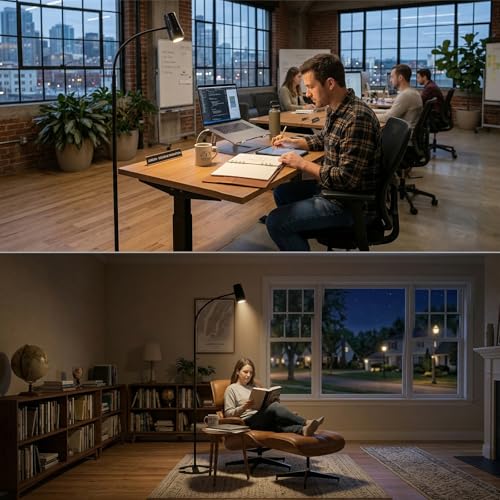 Reading Floor lamp Standing gooseneck Flexible Floor Spotlight Light Over Chair Adjustable dimmable for Office Task Living Room Bedroom Black