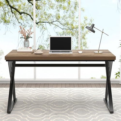 Computer Desk, Modern Home Office Desk, Wood and Metal Study Writing Gaming Table for Bedroom Living Room, Rustic Oak, 53 Inch - color: Oak, size: 53 Inch