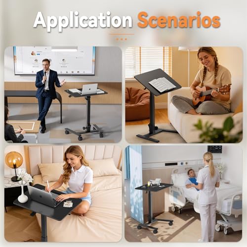 Monomi 25“ Mobile Folding Desk,Pneumatic Sit-Stand Table,No Assembly,Black | Height Adjustable Rolling Laptop Desk,Space-Saving Portable Small Desk with Wheels,Ideal for Home Office,Craft & Study - color: Black