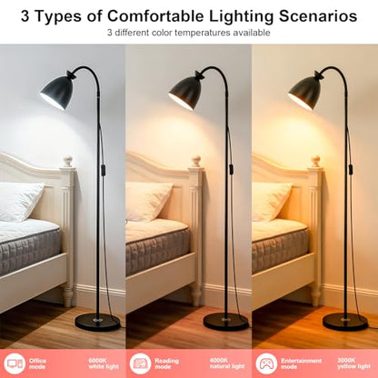Bright Modern Black Gooseneck Floor Lamp 3-Color Dimmable - color: Black Dimming