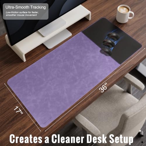 HAUTOCO Cork Desk Mat 36''x17'', Distressed PU Leather & Cloth Desk Pad - color: Purple, size: 36" x 17"
