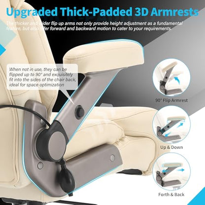 Big and Tall Office Chair 700lbs, Ergonomic High Back Computer Desk Chair - color: Beige
