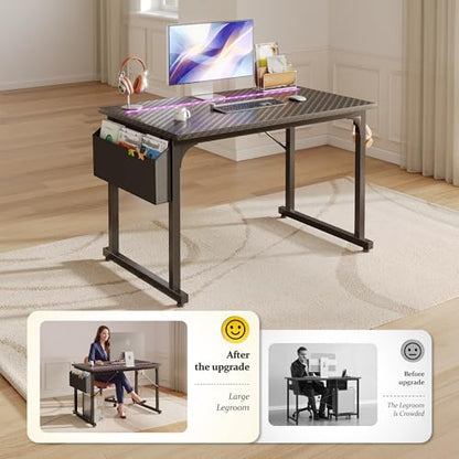 DurayLoly 40" Gaming Desk with Waterproof LED Lights for Bedroom,Black - color: Black, size: 40 IN
