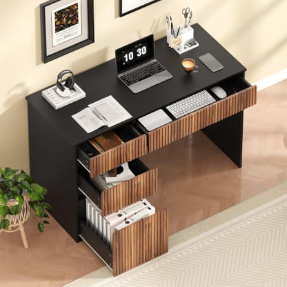 4 EVER WINNER Computer Desk with Drawers, 48 Inch Fluted Desk with Storage - color: Black, size: 48 Inch
