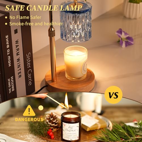 HAIDOLIANG Blue Candle Warmer Lamp with Timer and Dimmer | Height and Brightness Adjustable,Glass Electric Wax Warmer with 2 Bulbs for Women Gifts, Home Decor for Scented Jar Candles - color: Blue