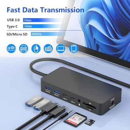 Surface Docking Station Triple Displays Dual HDMI + VGA with Power Adapter,12 in 1 Surface Dock 2 for Microsoft Surface Pro 12/11/10/9/8/X/7/6/5/4/3,Surface Laptop 7/6/5/4/3/2/1,Surface Book Go