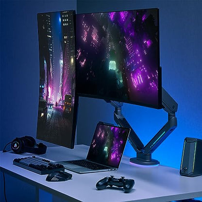 AVLT Dual 27”-43” RGB Gaming Monitor Arm Desk Mount -Dark Gray | 20 Lighting Modes Touch Button Control Fits Flat/Curved/Ultrawide Screen Height Swivel Tilt Rotation Adjustable Monitor - color: Dark Gray - Dual