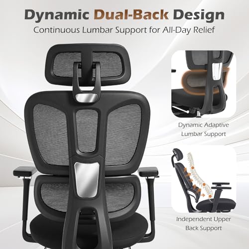 Ergonomic Office Chair with Footrest and Dynamic Lumbar Support, Black - color: Black