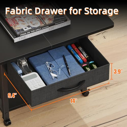 YAOHUOO 22"x15" Large Printer Stand with Drawer, 2-Tier Rolling Table Cart - color: Black, size: 2-Tier