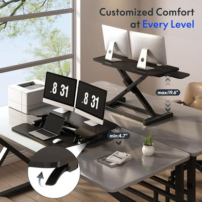 FLEXISPOT Standing Desk Converter 42", Extra Large Ergonomic Height Adjustable Sit Stand Desk Riser, Spacious Computer Workstation with Wide Keyboard Tray, Black - color: Black, size: 42"