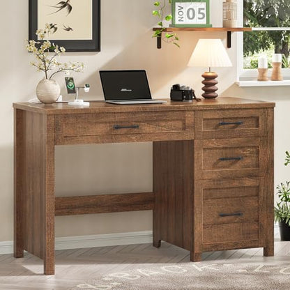 Farmhouse 47" Computer Desk, Executive Desk with File Drawer, Red-Brown. - color: Red-brown