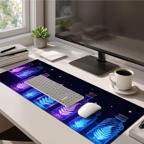 HOMETITUTE Large Mouse Pad 31.5x11.8 Inch Gaming Mousepad Glowing Fern Art Non-Slip Keyboard Desktop Protector Mat XL Mouse Pad for Home Office Laptop Wireless Mice Accessories - color: Glowing Fern Art