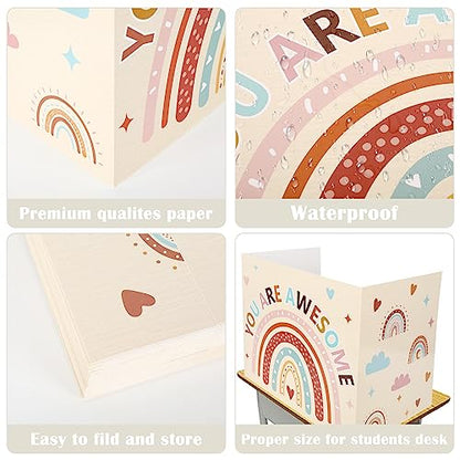 Whaline 30Pcs Privacy Boards Boho Classroom Desk Dividers Colorful Rainbow Heart You are Awesome Desk Privacy Panel Foldable Screen Partition for School Teacher Student Test Supplies