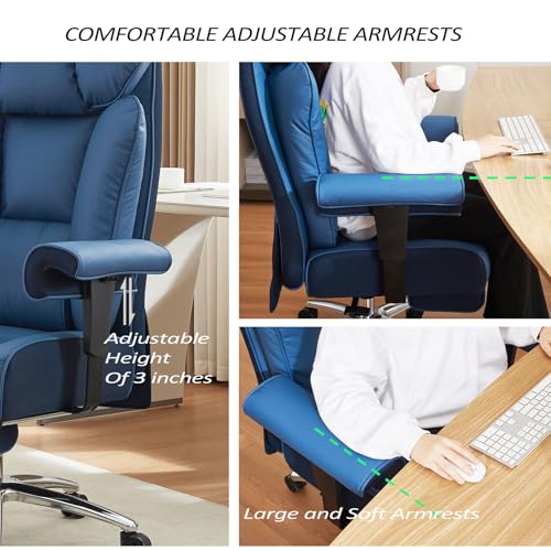 Efomao Big and Tall Office Chair 400lbs - Heavy Duty Executive Desk Chair with Foot Rest & 23" Wide Seat - High Back Ergonomic Leather Computer Chair for Heavy People, Home Office, Blue - color: 3060-blue