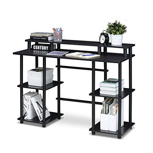 FURINNO Turn-N-Tube computer Desk, Espresso | Computer Desk with Monitor Stand, Office Desk for Home Office, Bedroom - color: Espresso/Black