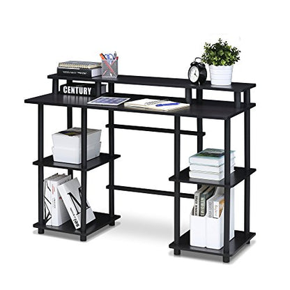 FURINNO Turn-N-Tube computer Desk, Espresso | Computer Desk with Monitor Stand, Office Desk for Home Office, Bedroom - color: Espresso/Black