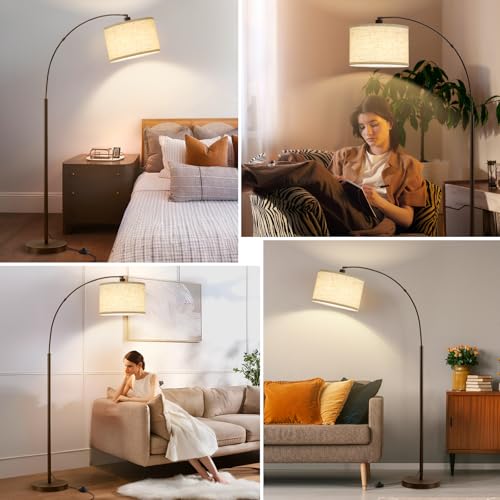 Luvkczc 71" Arc Floor Lamp for Living Room with Adjustable Lamp Head, Black Pole Lamp with White Shade, Standing Lamp with Foot Switch, Over Couch Arched Reading Light for Bedroom, Office, Study Room - color: Black,white