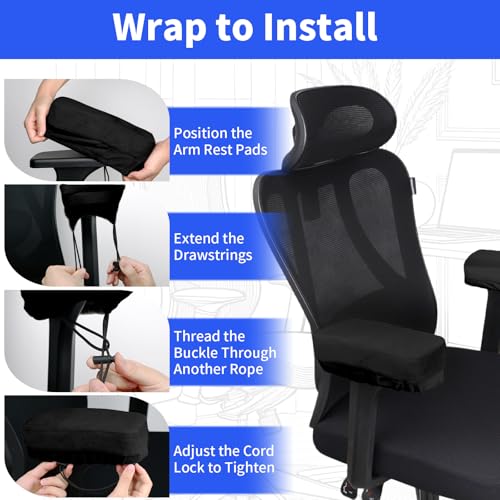 YOUFi Office Chair Arm Covers,Extra Soft Velvet Armrest Cushion,Set of 2 - color: Black