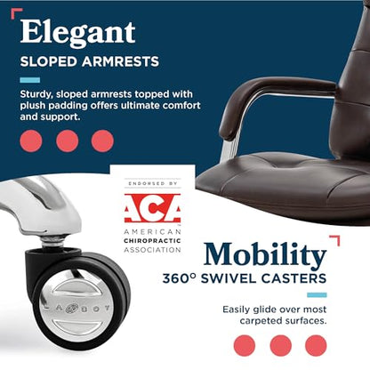 La-Z-Boy Sonata Executive Mid-Back Office Chair, Button-Tufted Seat and Back, Double-Layer Cushion, Padded Armrests, Ergonomic Computer DeskChair, Swivel Metal Base, Bonded Leather, Dark Brown/Chrome - color: Dark Brown and Chrome