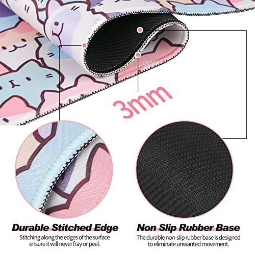 Cute Kawaii Cat Gaming Desk Mat, Extended Large Mouse Pad, Pink - color: Cat