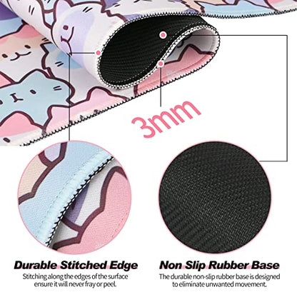 Cute Kawaii Cat Gaming Desk Mat, Extended Large Mouse Pad, Pink - color: Cat