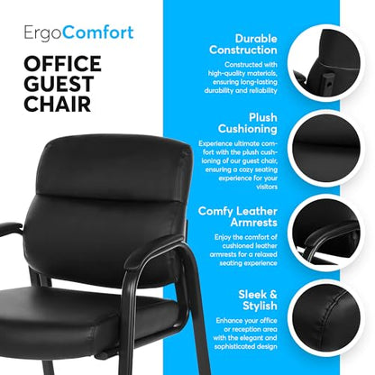 Oline Leather Guest Chair with Padded Arms, Reception Meeting Conference Waiting Room Lobby Home Desk Big and Tall Executive Office Chair, Black (4 Pack) - size: 4 Pack