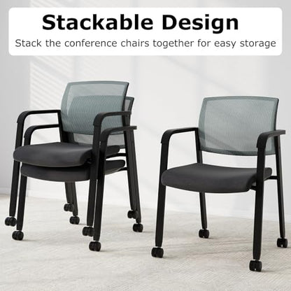 Giantex 4-Pack Waiting Room Chair Set, Rolling Office Desk Chairs with PU Wheels, Armrests, Stackable Guest Chair for Office, School, Lobby,Reception, Conference, Grey - color: Grey