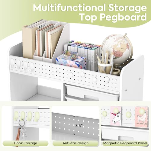Rolling Craft Cart with 6 Drawers, Pegboard and Locking Wheels White - color: White