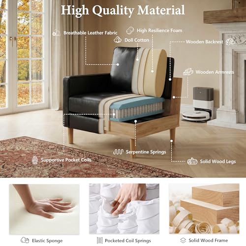 Black Leather Accent Chairs, Mid-Century Modern, Lobby Chairs | STHOUYN Waiting Room Chairs with Arms, Club Chair, Reading, Guest, for Living Room Office Lobby - size: 1PC