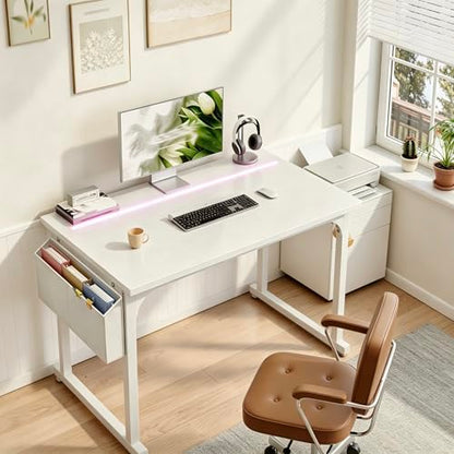 DurayLoly 40" Gaming Desk with Waterproof LED Lights for Bedroom,White - color: White, size: 40 IN