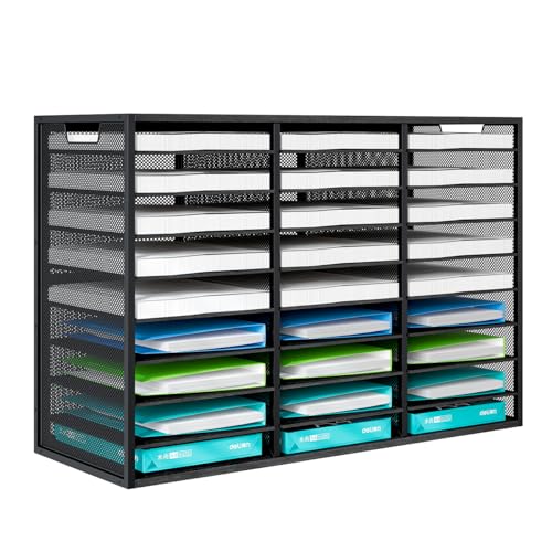 Mail Sorter Adjustable Countertop Heavy Duty Literature Organizer Student Mailbox for Classroom Desktop Bill Paper Holder Rack for Office Home School, 27 Compartments, Black - color: Black, size: 31.5" × 12.2" × 21.4"