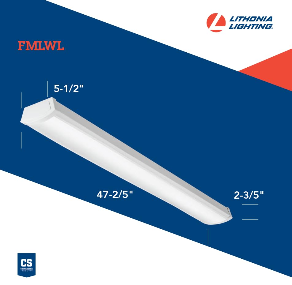 Lithonia Lighting 4' Low-Profile LED Wraparound Light Fixture, 3000K, 120V | 48-Inch LED Flush Mount Ceiling Light, 3000K Warm White Color Temperature, 120V (FMLWL 48 830) - color: 3000K Warm White, size: 48 inches, style: 120V